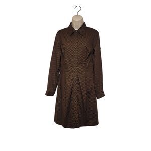 Merona Polka-Dots Roll-Tab Long Sleeve Brown/White Button Down Dress Size M